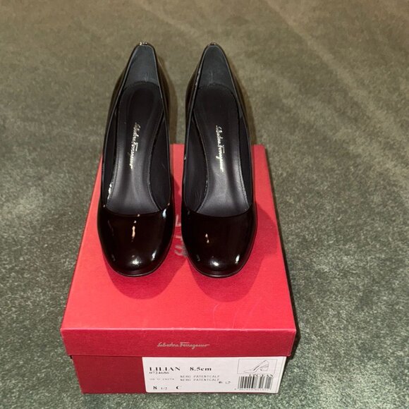 Ferragamo Black Patent Block Heel--Lilian Size 8.5 C - Picture 13 of 14